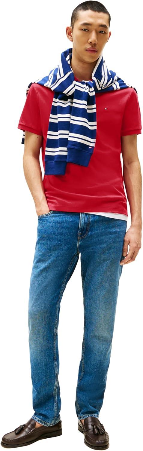 imageTommy Hilfiger Mens Short Sleeve Casual Polo Shirts in Regular Fit with Liquid CottonMedium Red