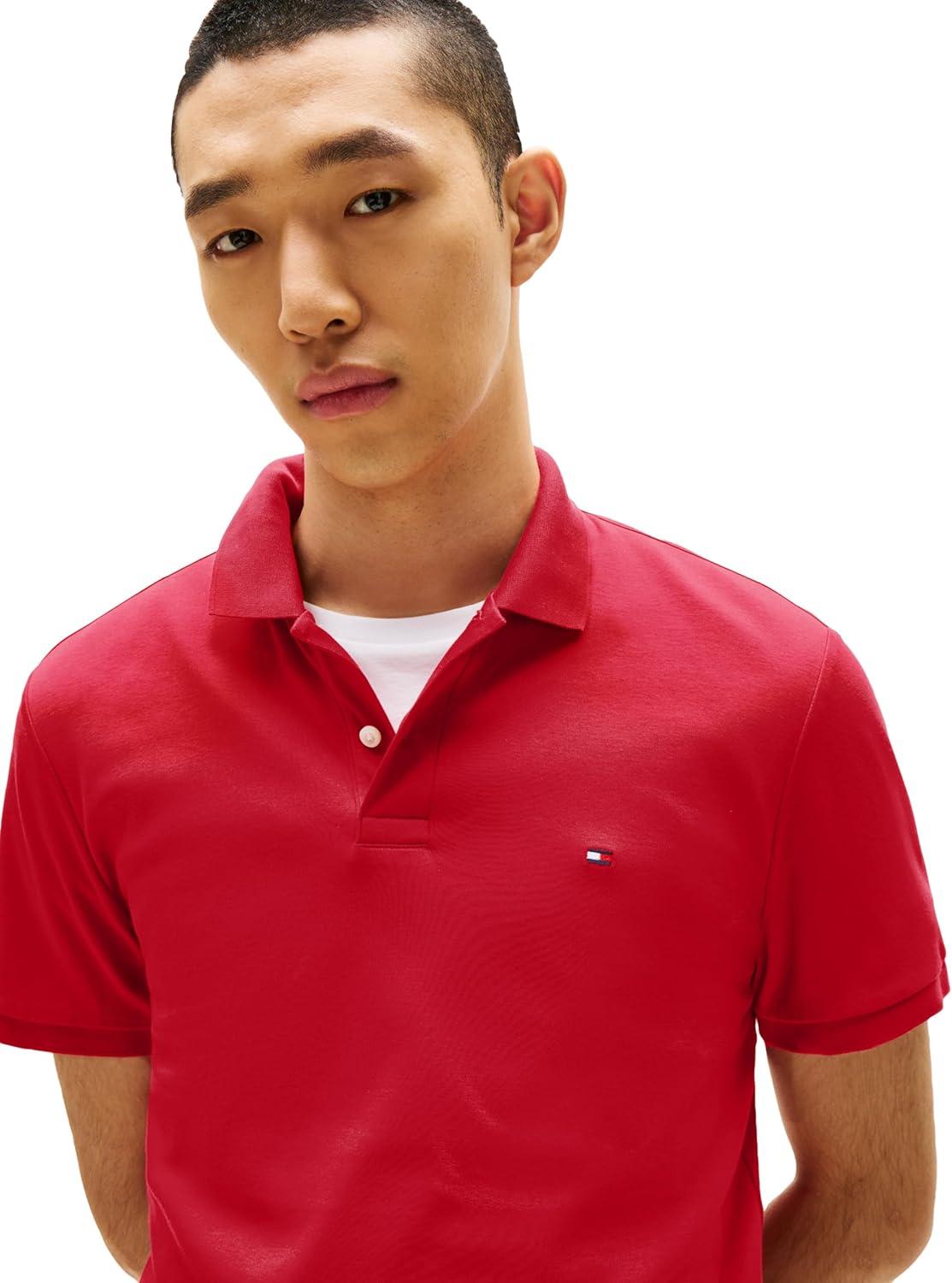 imageTommy Hilfiger Mens Short Sleeve Casual Polo Shirts in Regular Fit with Liquid CottonMedium Red