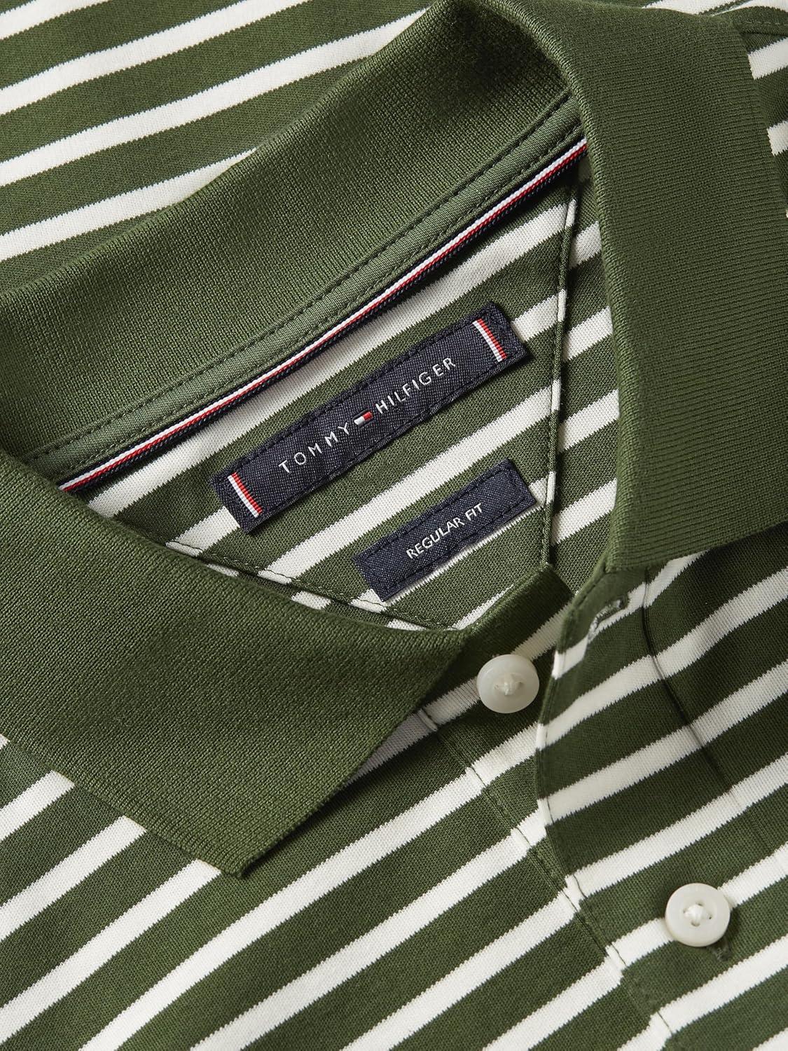imageTommy Hilfiger Mens Short Sleeve Casual Polo Shirts in Regular Fit with Liquid CottonMountain Pine Ivory Petal