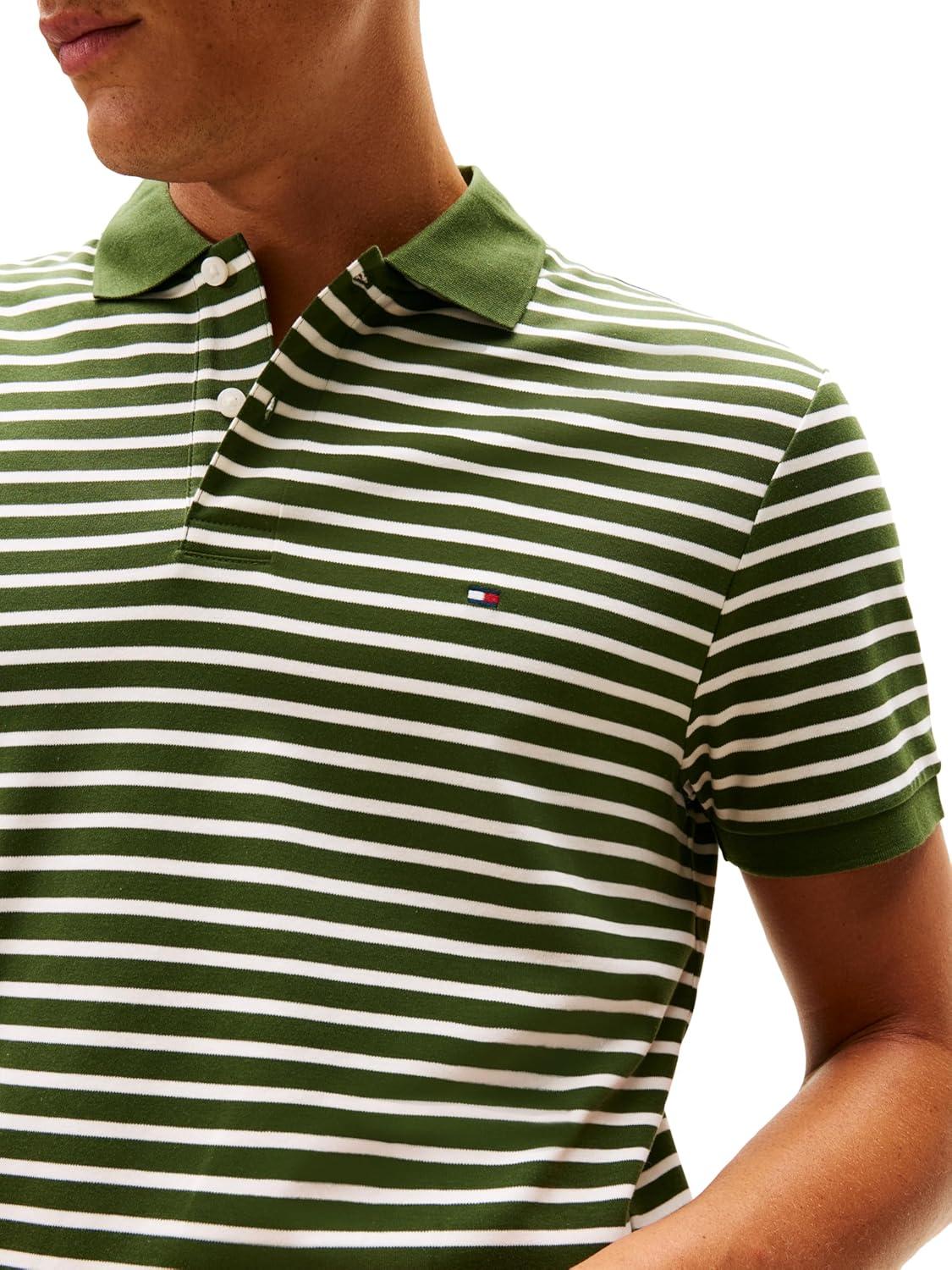 imageTommy Hilfiger Mens Short Sleeve Casual Polo Shirts in Regular Fit with Liquid CottonMountain Pine Ivory Petal