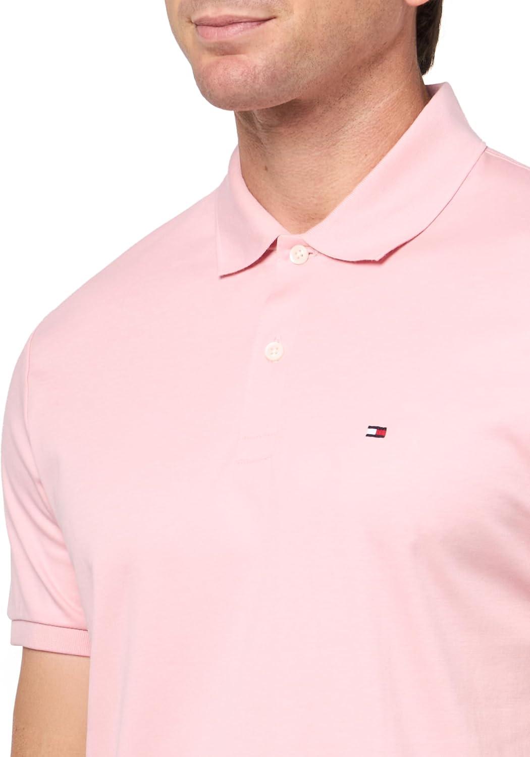 imageTommy Hilfiger Mens Short Sleeve Casual Polo Shirts in Regular Fit with Liquid CottonPink Shade