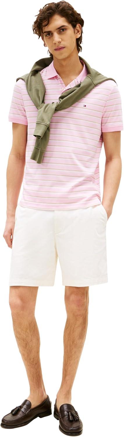 imageTommy Hilfiger Mens Short Sleeve Casual Polo Shirts in Regular Fit with Liquid CottonPink Stripe