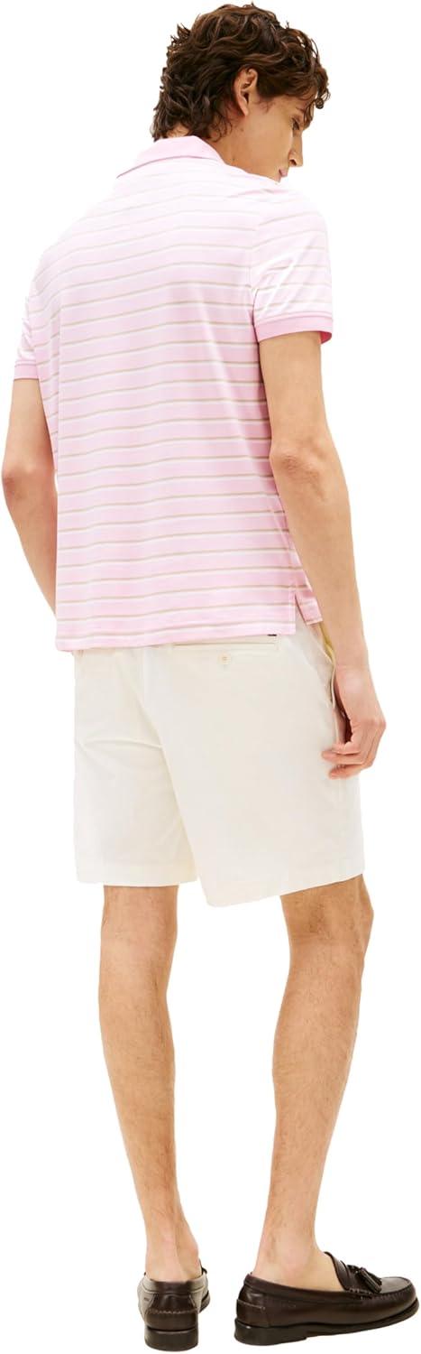 imageTommy Hilfiger Mens Short Sleeve Casual Polo Shirts in Regular Fit with Liquid CottonPink Stripe