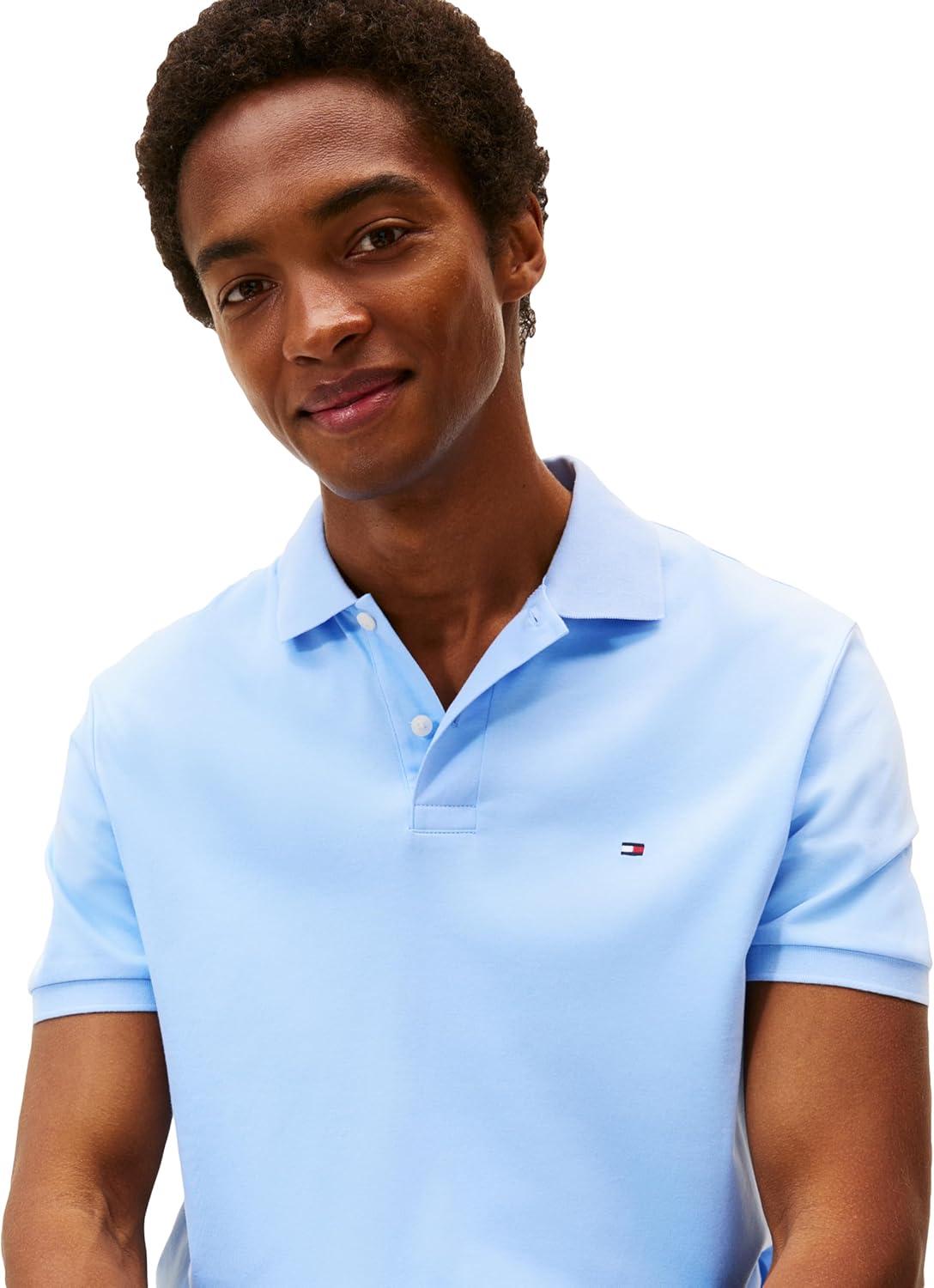 imageTommy Hilfiger Mens Short Sleeve Casual Polo Shirts in Regular Fit with Liquid CottonVessel Blue