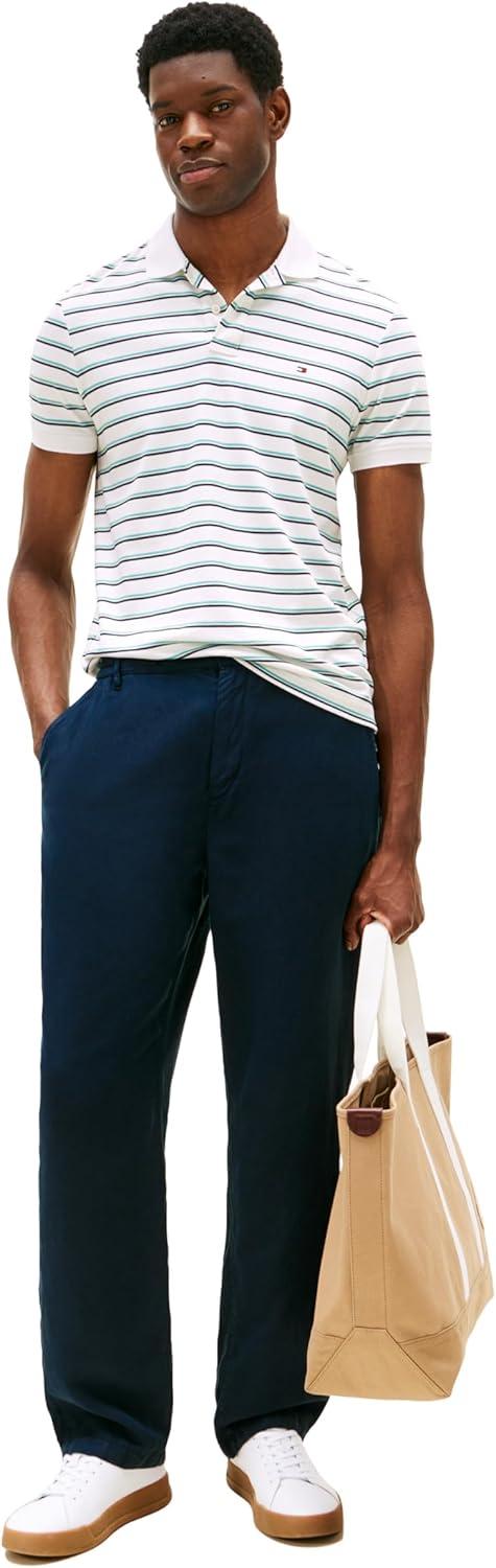 imageTommy Hilfiger Mens Short Sleeve Casual Polo Shirts in Regular Fit with Liquid CottonWhiteMulti Stripe