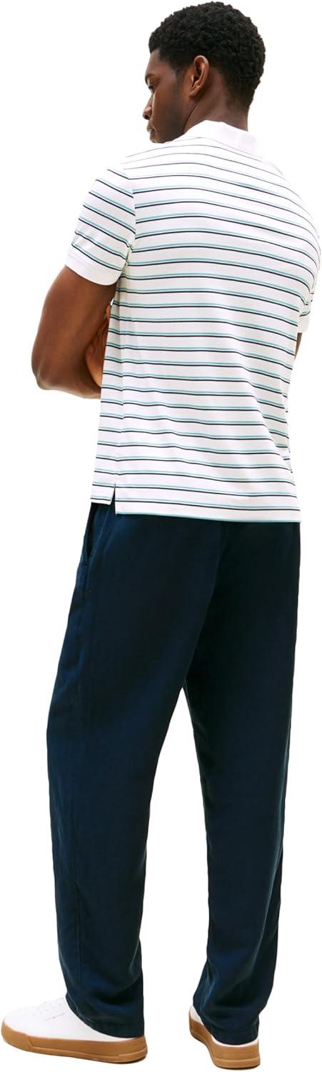 imageTommy Hilfiger Mens Short Sleeve Casual Polo Shirts in Regular Fit with Liquid CottonWhiteMulti Stripe