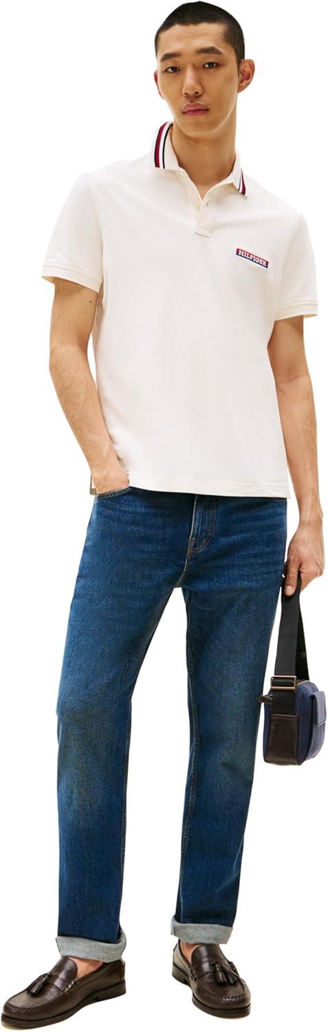 imageTommy Hilfiger Mens Short Sleeve Casual Polo Shirts in Regular Fit with Stretch and Collar DesignsIvory Petal