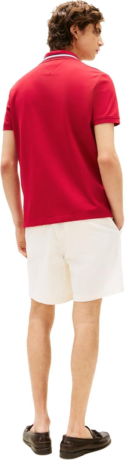 imageTommy Hilfiger Mens Short Sleeve Casual Polo Shirts in Regular Fit with Stretch and Collar DesignsMedium Red