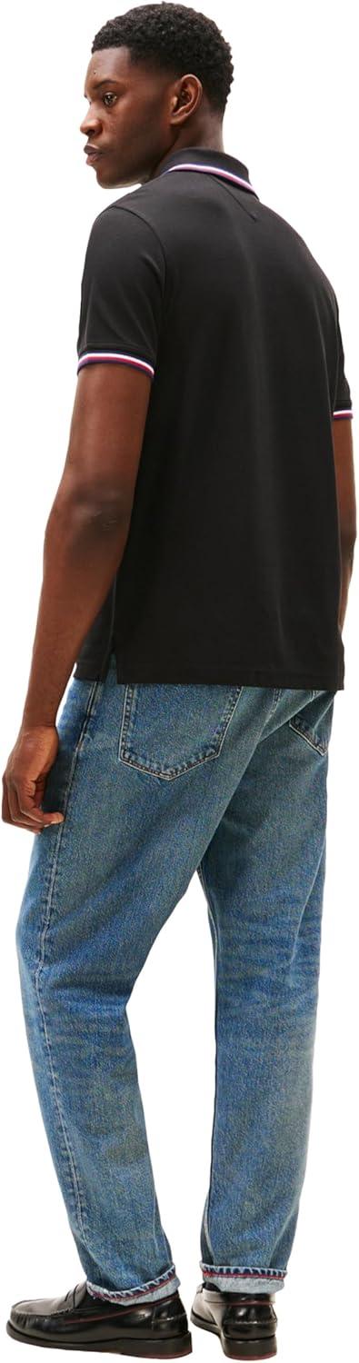 imageTommy Hilfiger Mens Short Sleeve Casual Polo Shirts in Regular Fit with Stretch and Cuff DesignsDark Sable