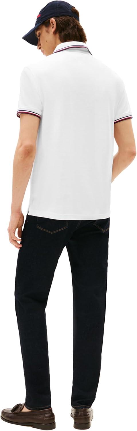 imageTommy Hilfiger Mens Short Sleeve Casual Polo Shirts in Regular Fit with Stretch and Cuff DesignsFresh White