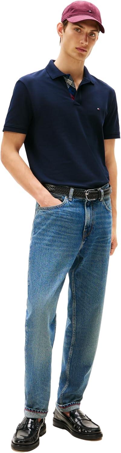 imageTommy Hilfiger Mens Short Sleeve Casual Polo Shirts in Regular Fit with Stretch and Hidden Placket DesignDesert Sky