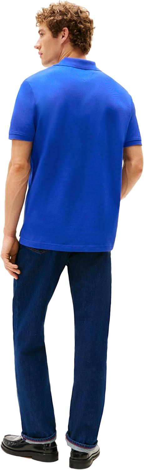 imageTommy Hilfiger Mens Short Sleeve Casual Polo Shirts in Regular Fit with Stretch and Hidden Placket DesignWedge Blue