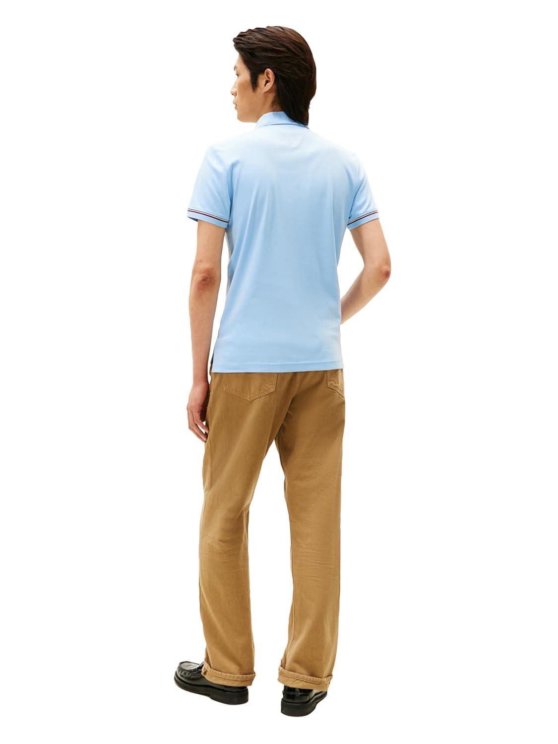 imageTommy Hilfiger Mens Short Sleeve Casual Polo Shirts in Slim Fit with Liquid Cotton and Cuff DesignsWell Water