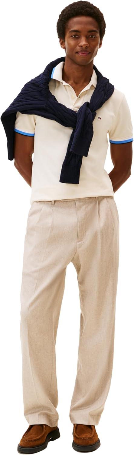 imageTommy Hilfiger Mens Short Sleeve Casual Polo Shirts in Slim Fit with Stretch and Cuff DesignsIvory Petal