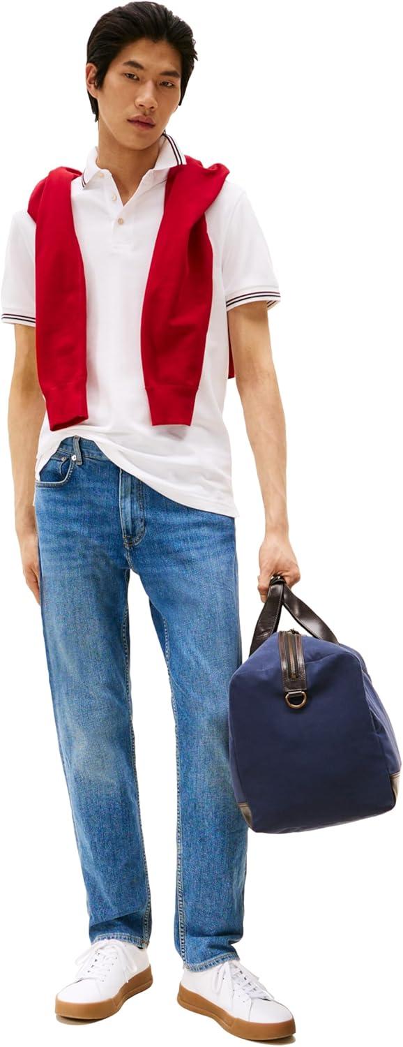 imageTommy Hilfiger Mens Short Sleeve Casual Polo Shirts in Slim Fit with Stretch and Cuff DesignsWhite
