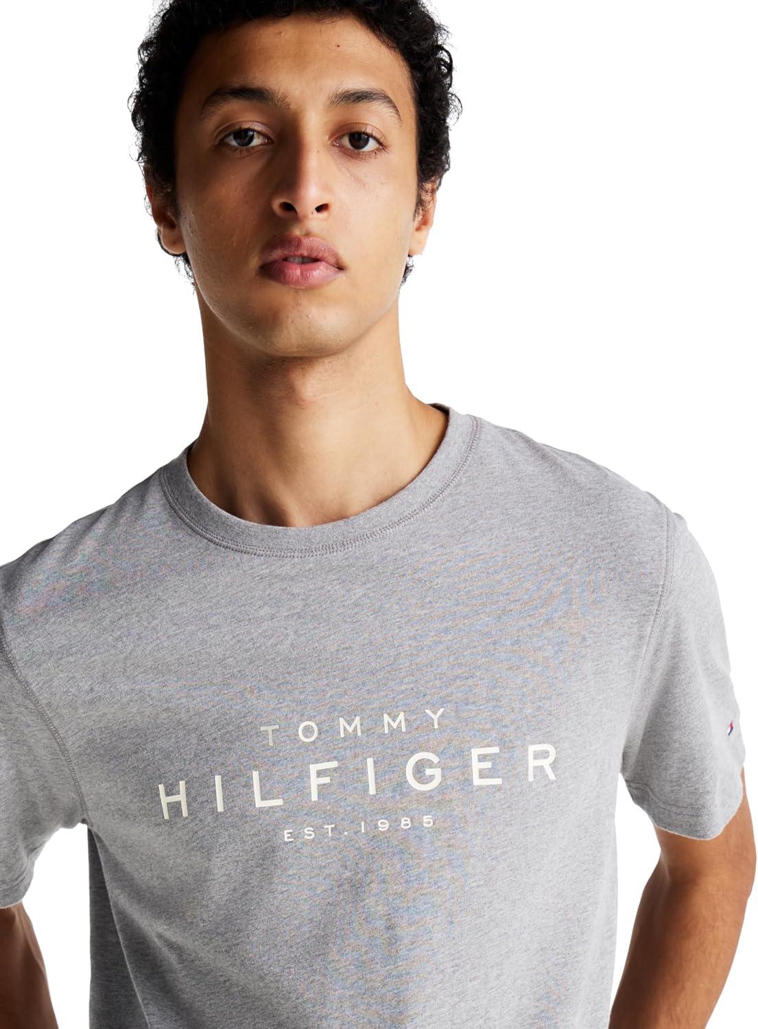 imageTommy Hilfiger Mens Short Sleeve Cotton Graphic TShirt with Printed Logo Also Available in Big ampamp TallMedium Grey Heather