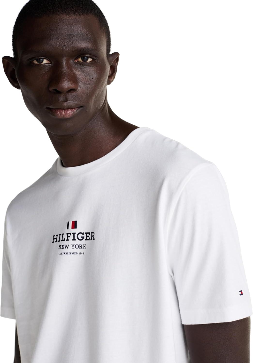 imageTommy Hilfiger Mens Short Sleeve Cotton Graphic TShirt with Printed LogoWhite