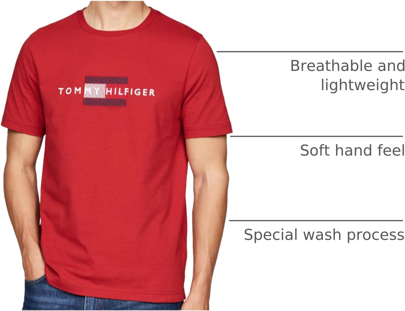imageTommy Hilfiger Mens Short Sleeve Cotton Graphic TShirts with Embroidered Flag Logo Also Available in Big ampamp TallDark Magma