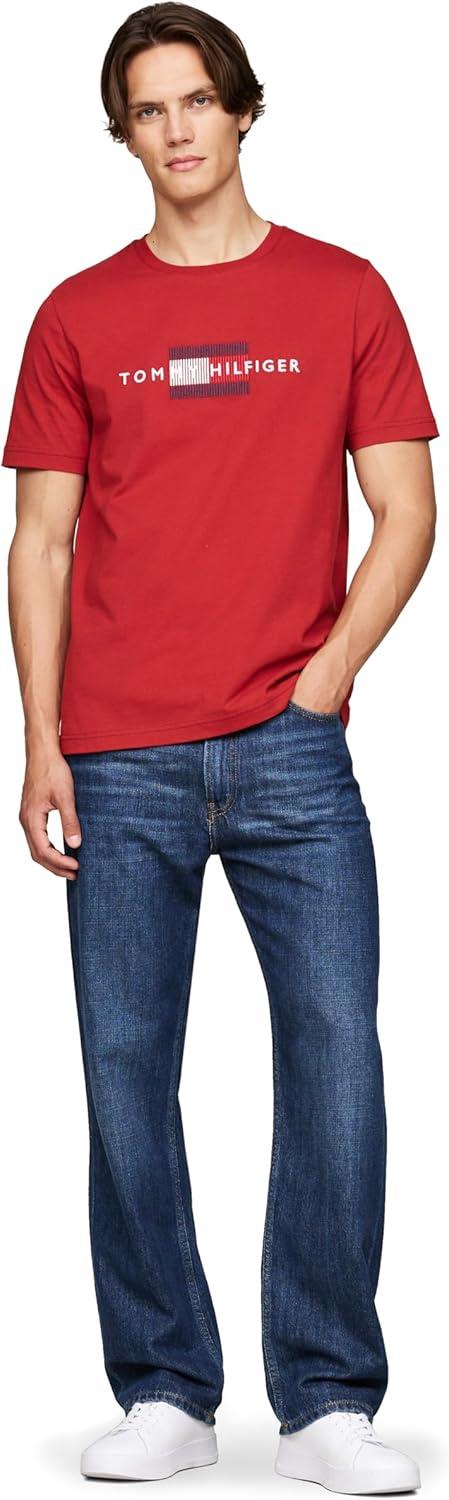 imageTommy Hilfiger Mens Short Sleeve Cotton Graphic TShirts with Embroidered Flag Logo Also Available in Big ampamp TallDark Magma