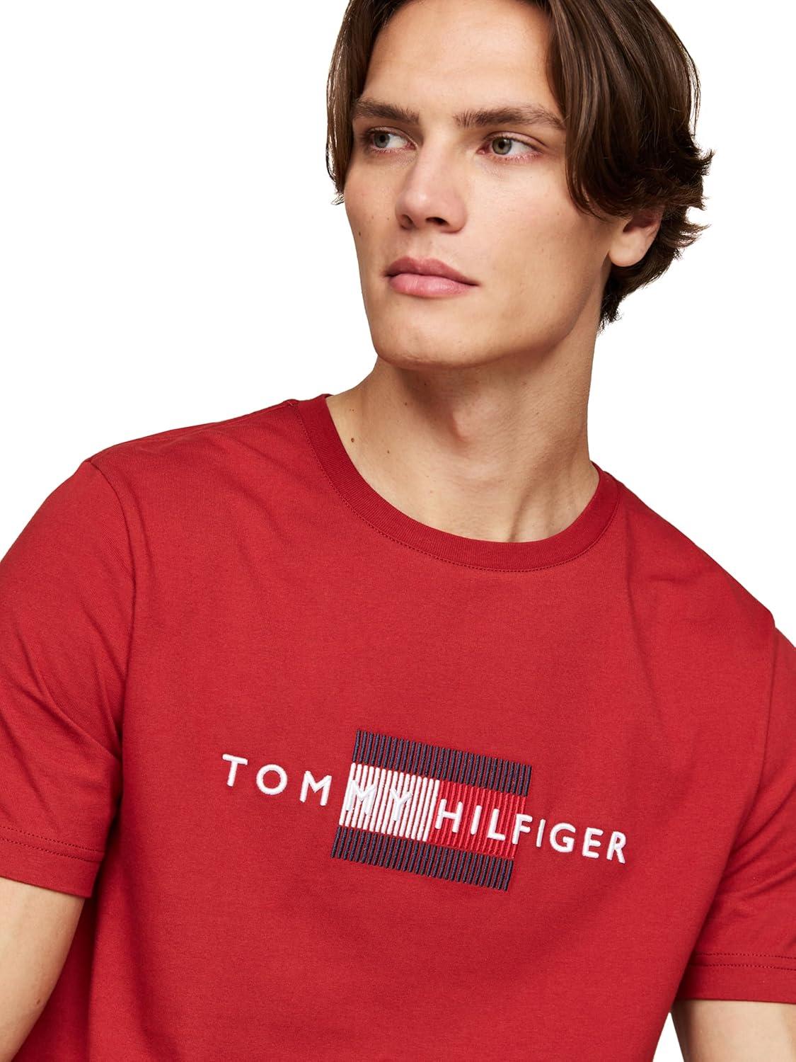 imageTommy Hilfiger Mens Short Sleeve Cotton Graphic TShirts with Embroidered Flag Logo Also Available in Big ampamp TallDark Magma