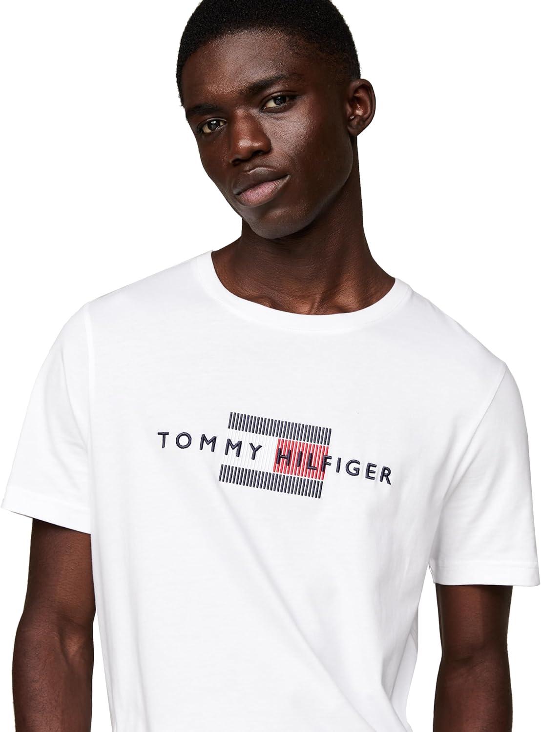 imageTommy Hilfiger Mens Short Sleeve Cotton Graphic TShirts with Embroidered Flag Logo Also Available in Big ampamp TallWhite
