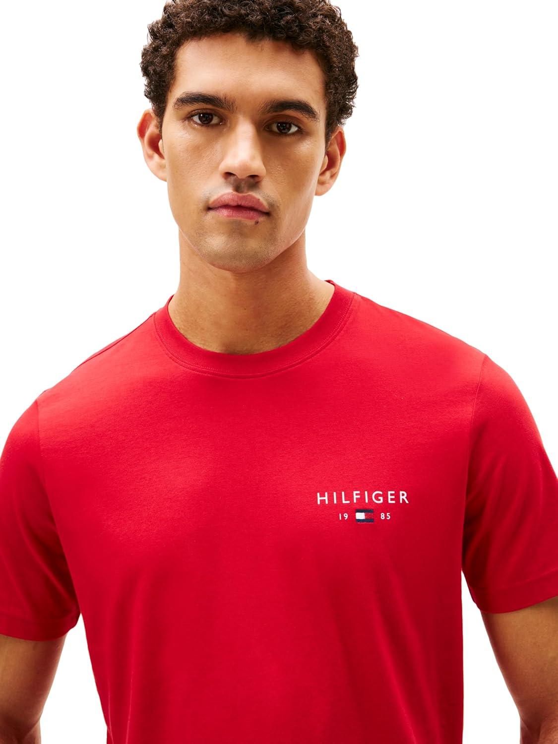 imageTommy Hilfiger Mens Short Sleeve Cotton Graphic TShirts with Embroidered Flag LogoMedium Red