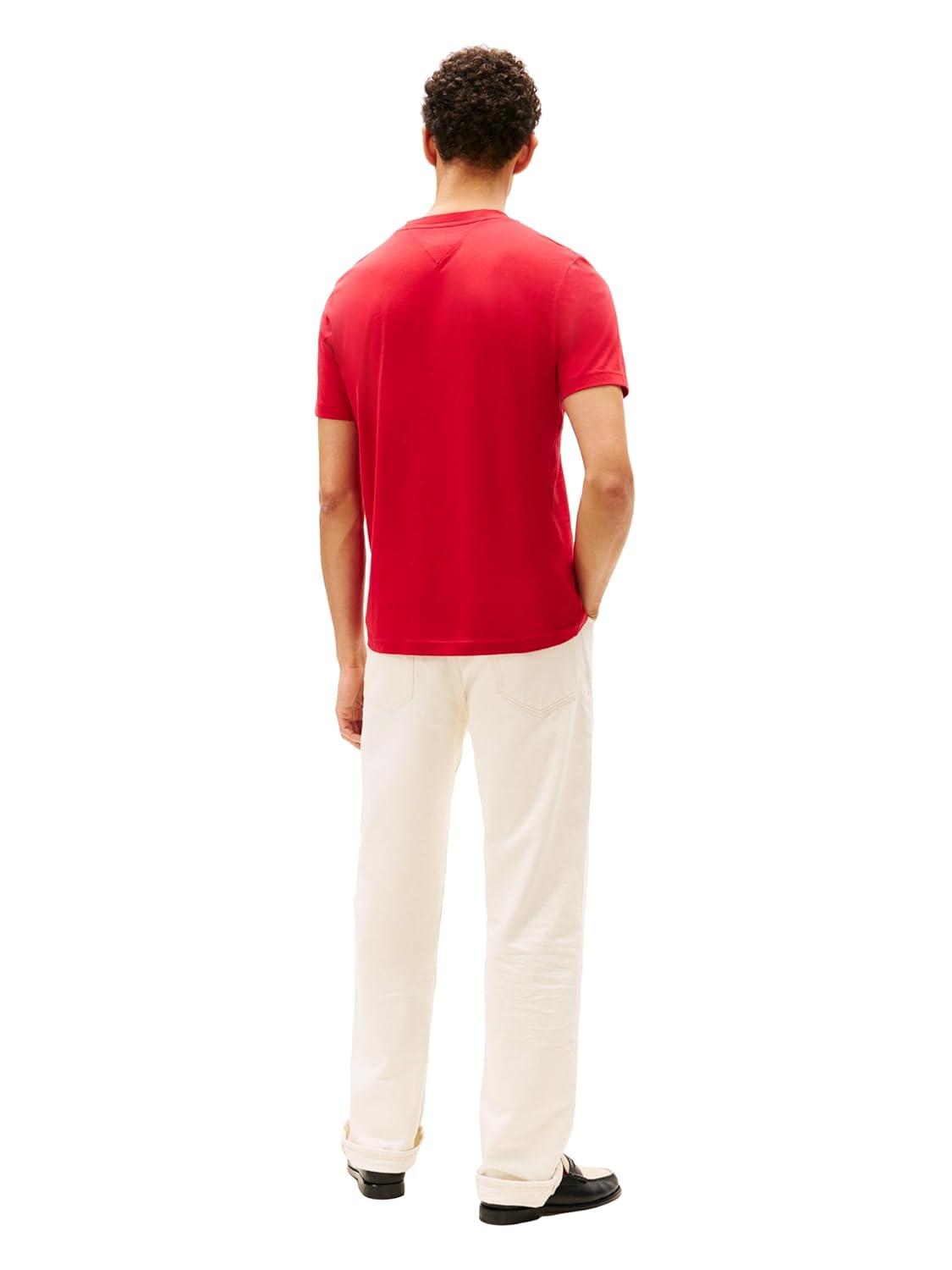 imageTommy Hilfiger Mens Short Sleeve Cotton Graphic TShirts with Embroidered Flag LogoMedium Red