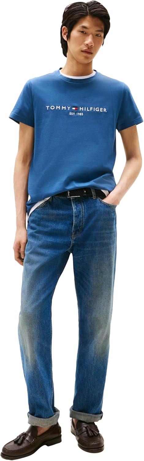 imageTommy Hilfiger Mens Short Sleeve Cotton Graphic TShirts with Embroidered LogoAegean Sea