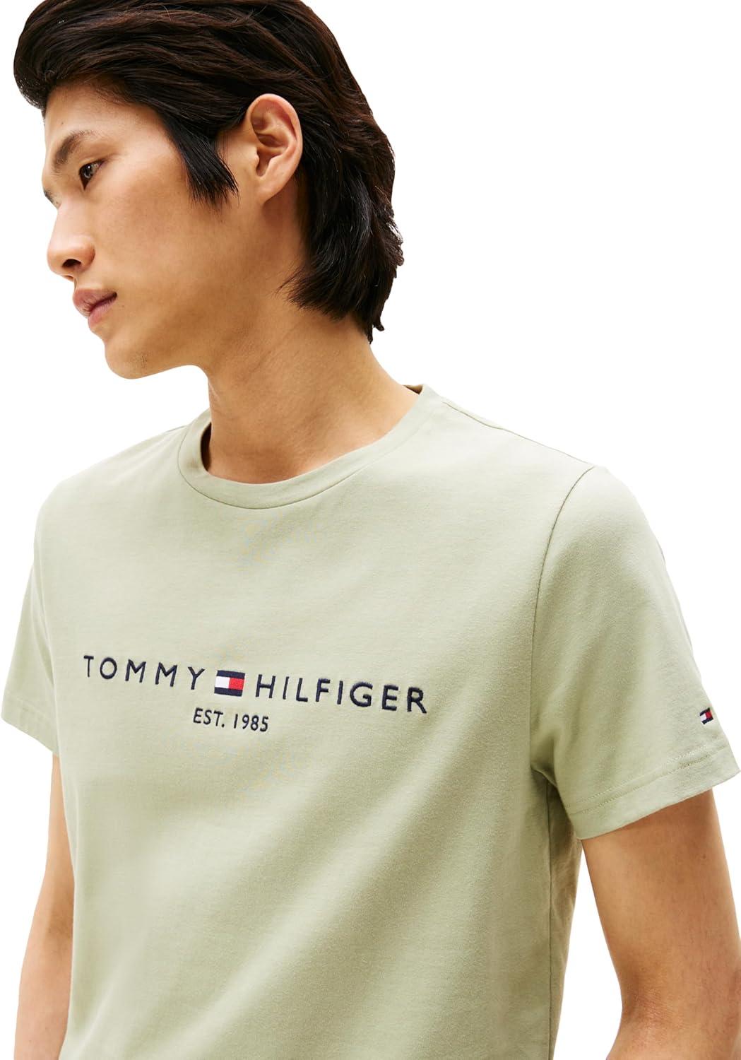 imageTommy Hilfiger Mens Short Sleeve Cotton Graphic TShirts with Embroidered LogoEarth Sage