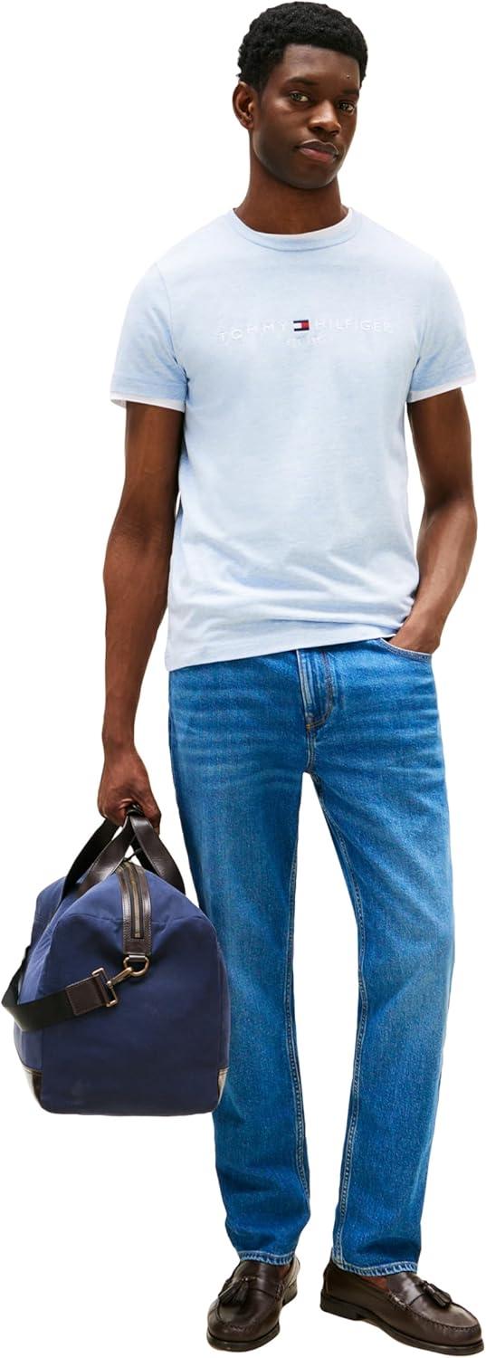 imageTommy Hilfiger Mens Short Sleeve Cotton Graphic TShirts with Embroidered LogoHeathered Blue