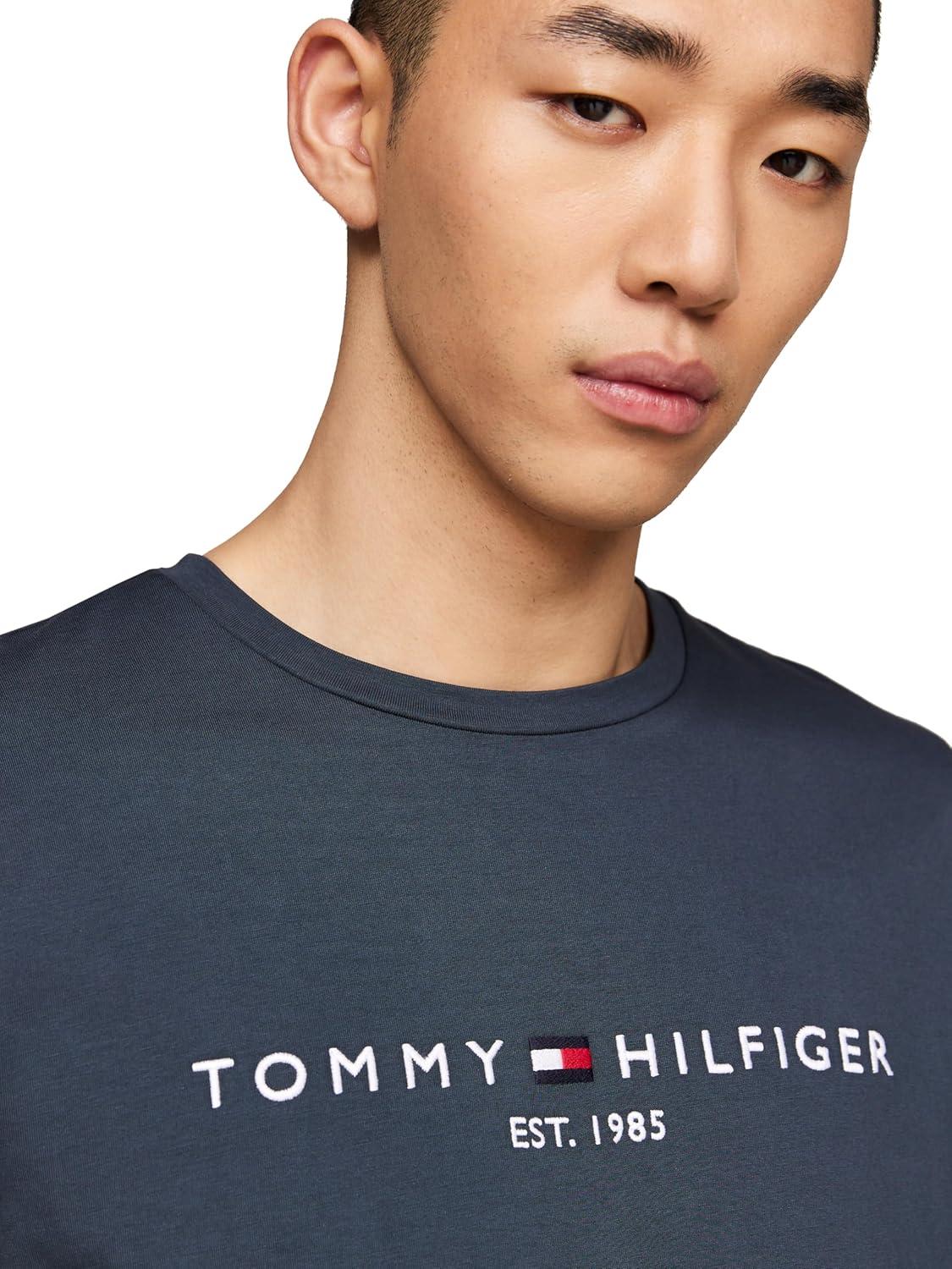 imageTommy Hilfiger Mens Short Sleeve Cotton Graphic TShirts with Embroidered LogoMilitary Denim