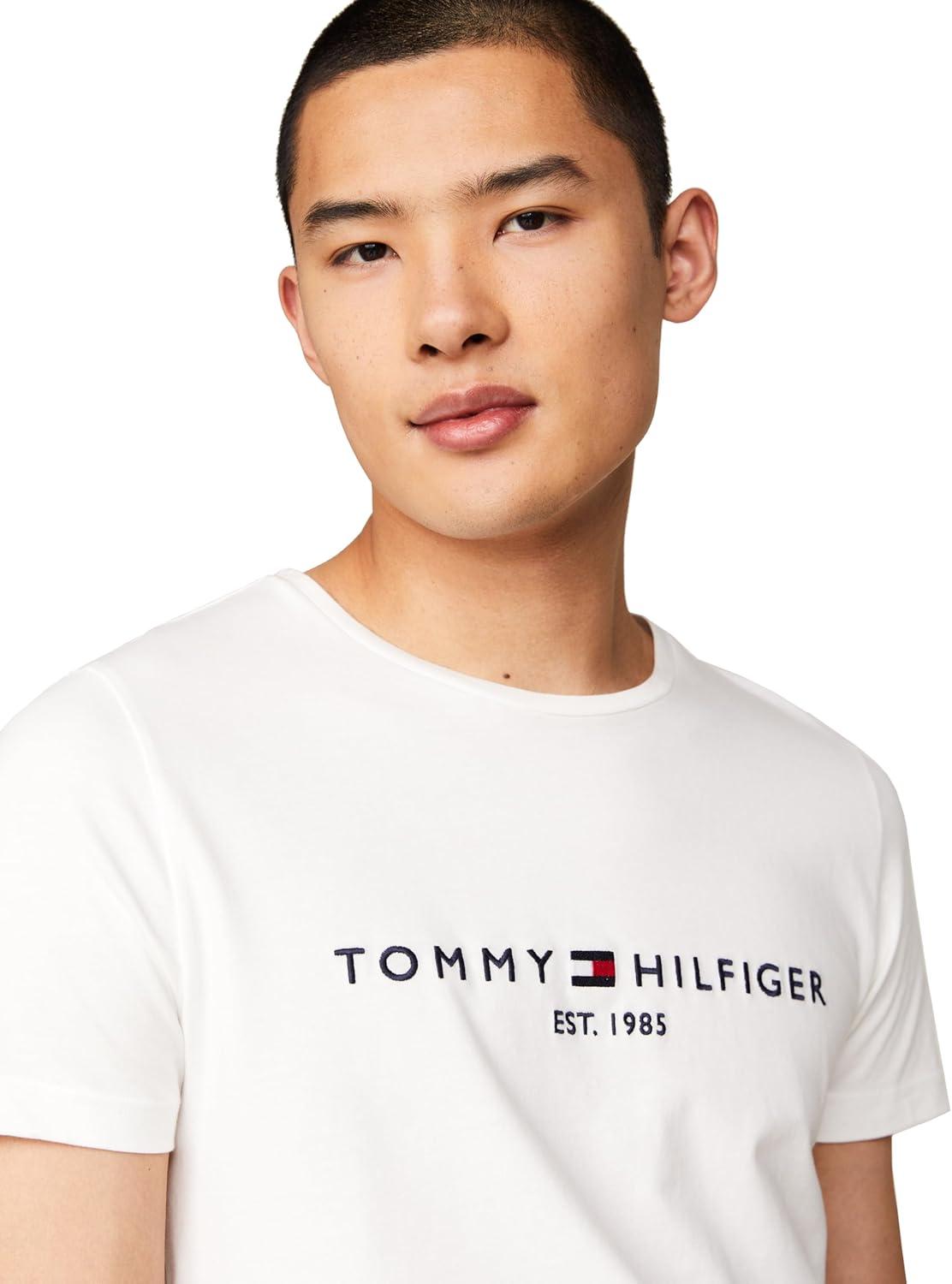 imageTommy Hilfiger Mens Short Sleeve Cotton Graphic TShirts with Embroidered LogoSnow White