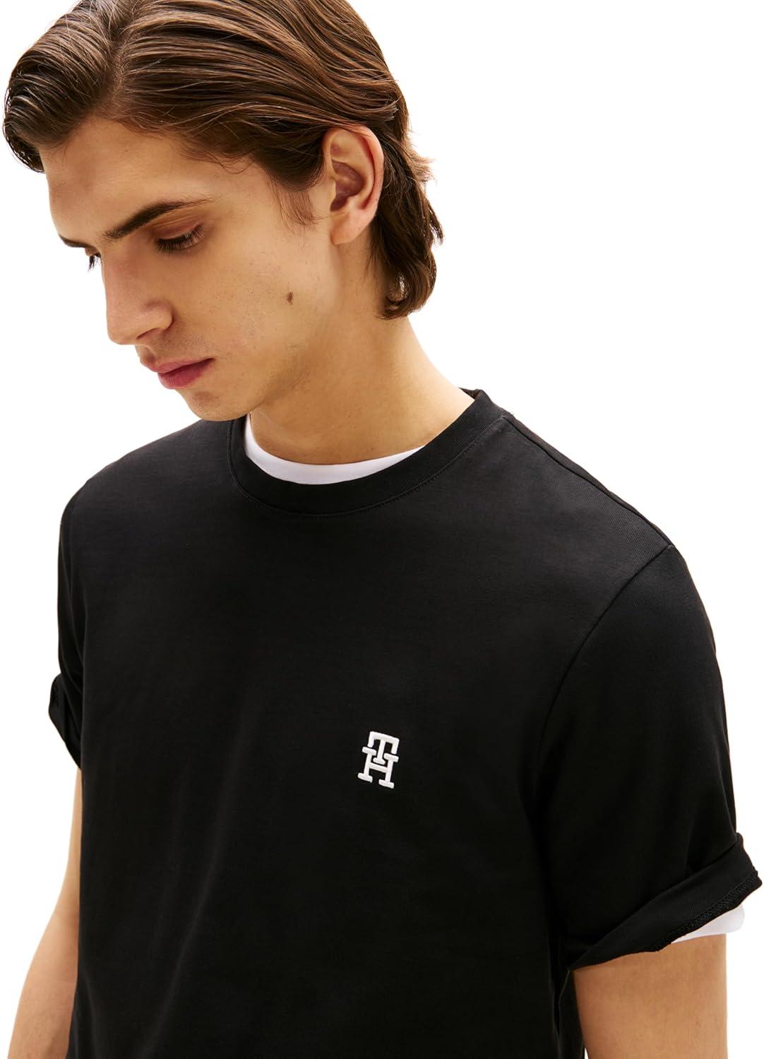 imageTommy Hilfiger Mens Short Sleeve Cotton Graphic TShirts with Embroidered Monogram LogoBlack