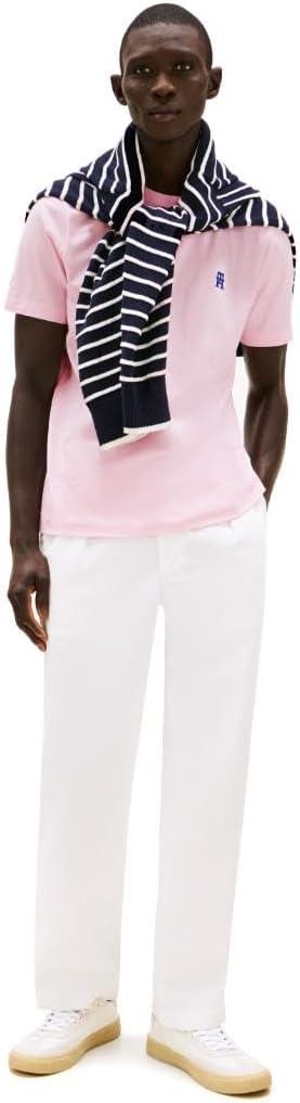 imageTommy Hilfiger Mens Short Sleeve Cotton Graphic TShirts with Embroidered Monogram LogoLight Pink
