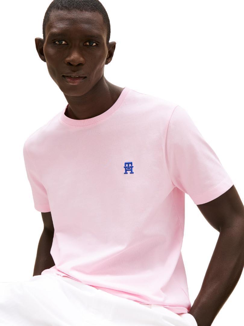 imageTommy Hilfiger Mens Short Sleeve Cotton Graphic TShirts with Embroidered Monogram LogoLight Pink