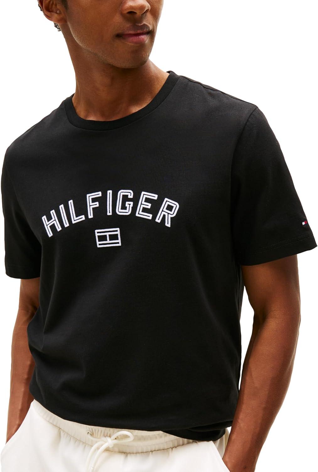 imageTommy Hilfiger Mens Short Sleeve Cotton Graphic TShirts with Hilfiger LogoBlack
