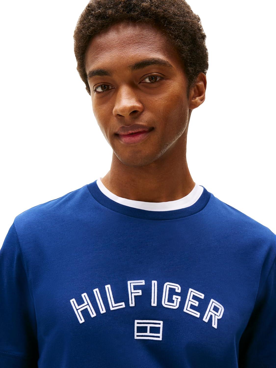 imageTommy Hilfiger Mens Short Sleeve Cotton Graphic TShirts with Hilfiger LogoPreppy Navy