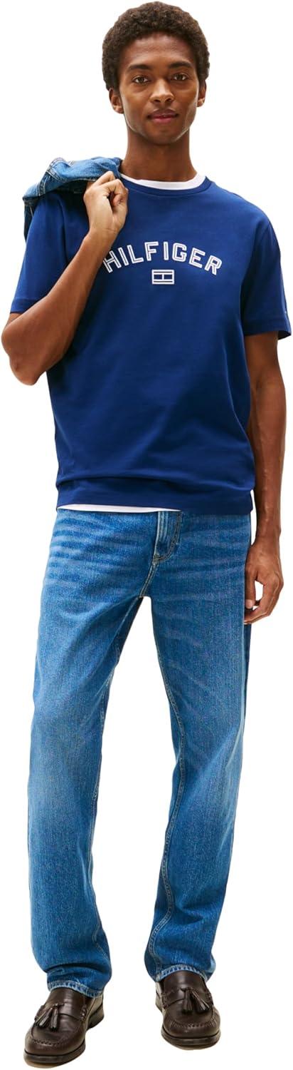 imageTommy Hilfiger Mens Short Sleeve Cotton Graphic TShirts with Hilfiger LogoPreppy Navy