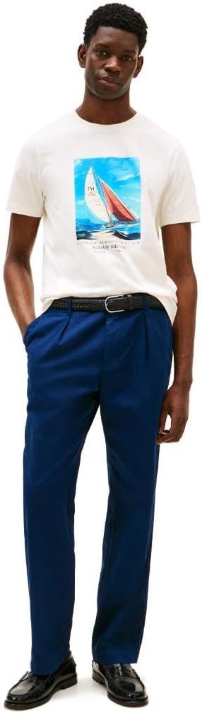 imageTommy Hilfiger Mens Short Sleeve Cotton Graphic TShirts with Photo Print DesignIvory Petal