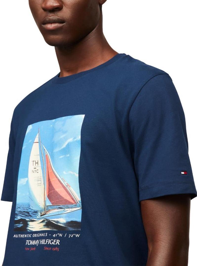 imageTommy Hilfiger Mens Short Sleeve Cotton Graphic TShirts with Photo Print DesignNight Sky