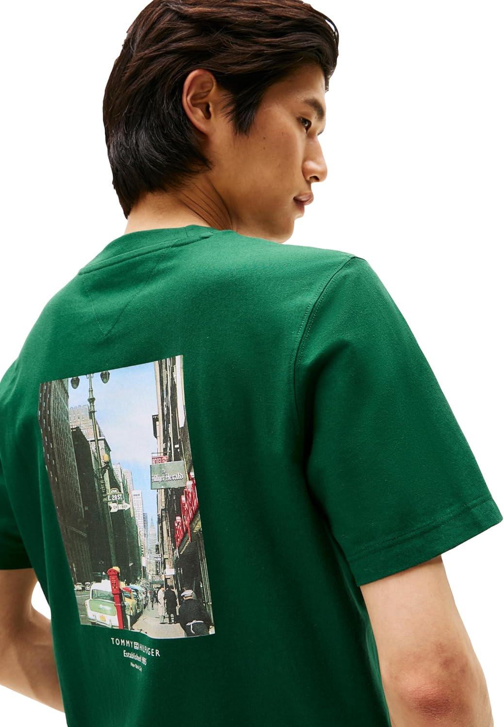 imageTommy Hilfiger Mens Short Sleeve Cotton Graphic TShirts with Photo Print DesignsOrnamental Green