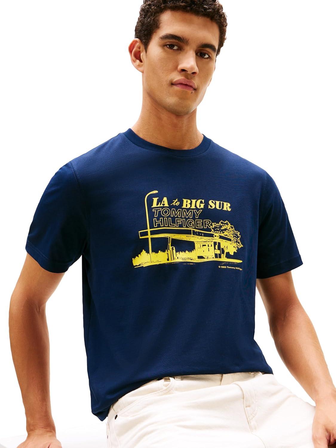imageTommy Hilfiger Mens Short Sleeve Cotton Graphic TShirts with Photo Print GraphicDark Night Navy