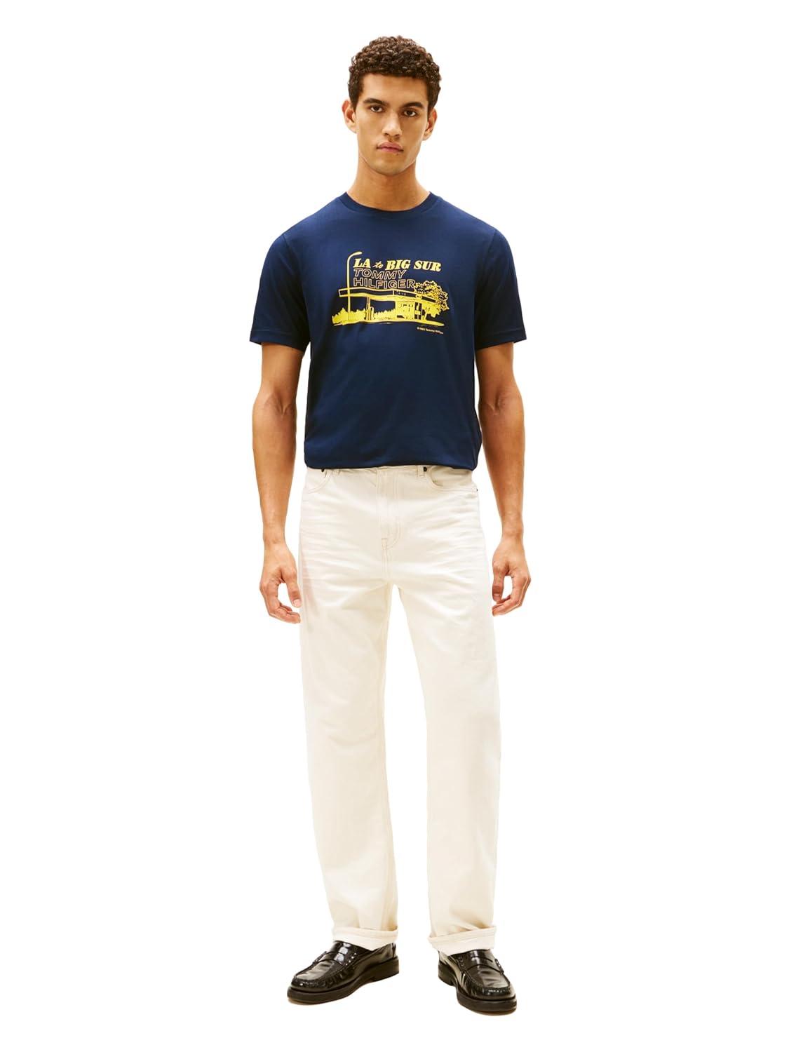 imageTommy Hilfiger Mens Short Sleeve Cotton Graphic TShirts with Photo Print GraphicDark Night Navy