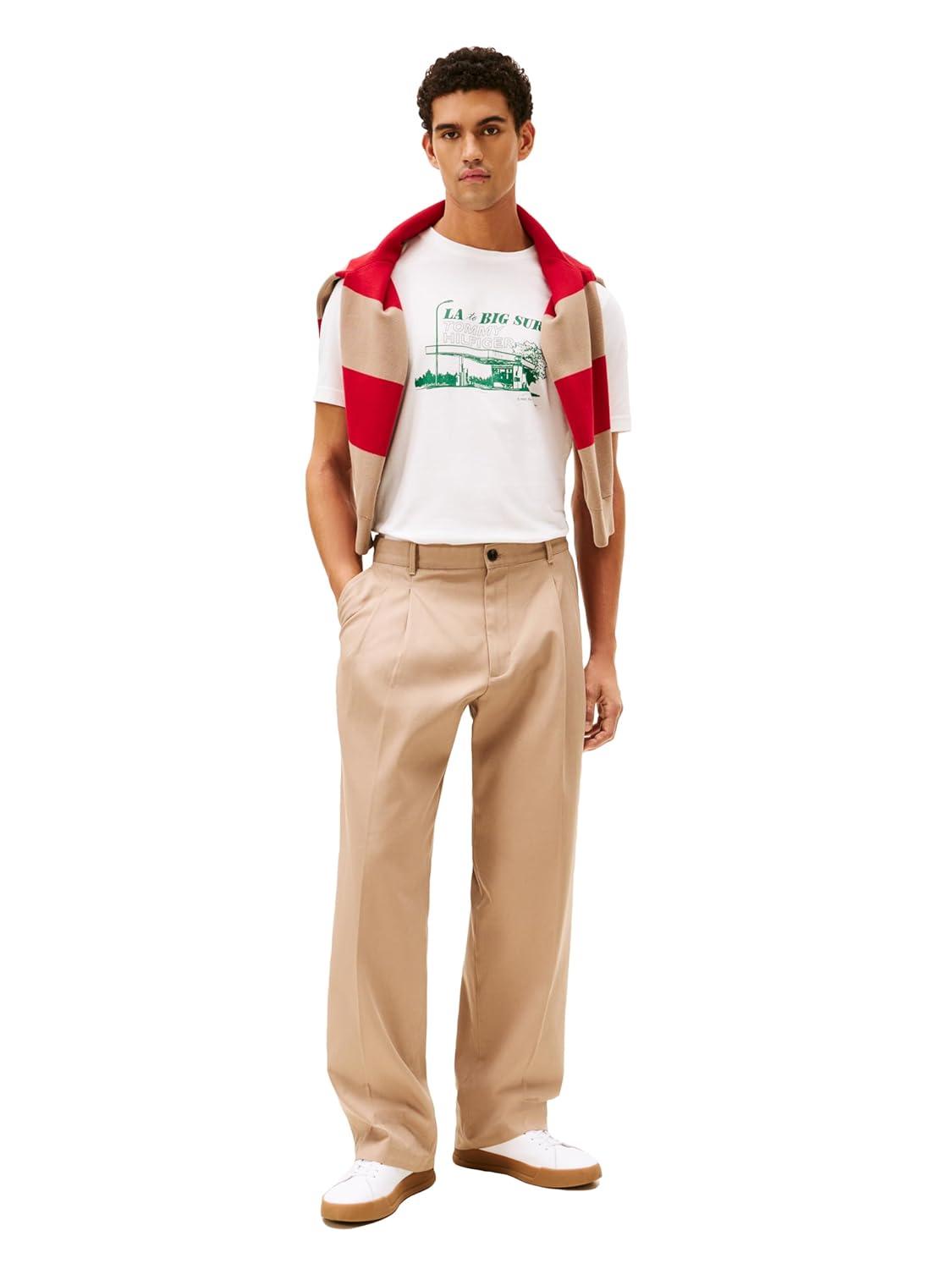 imageTommy Hilfiger Mens Short Sleeve Cotton Graphic TShirts with Photo Print GraphicEcru