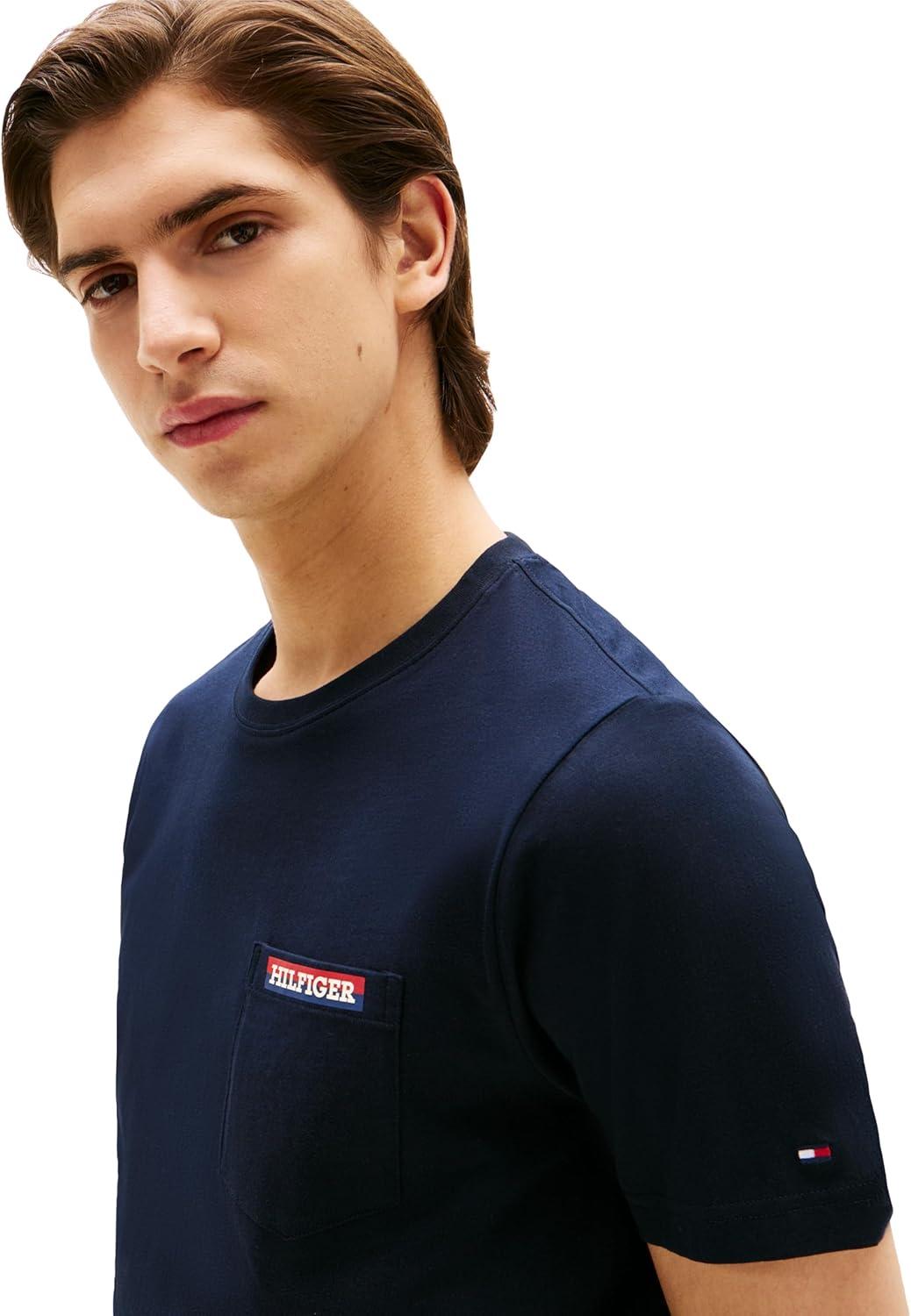 imageTommy Hilfiger Mens Short Sleeve Cotton Graphic TShirts with Pocket and LogoDesert Sky