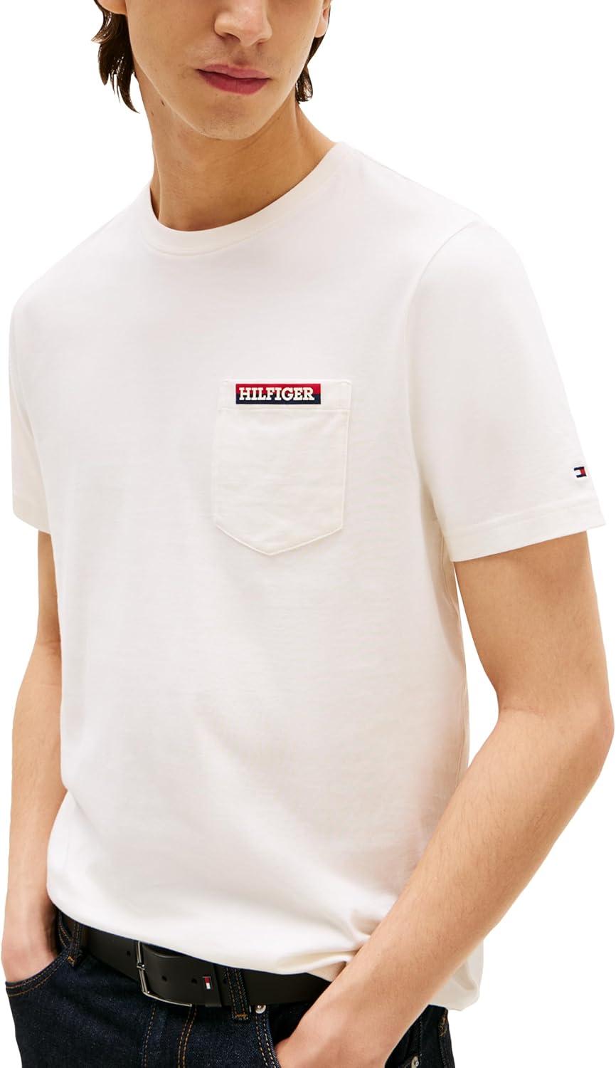 imageTommy Hilfiger Mens Short Sleeve Cotton Graphic TShirts with Pocket and LogoIvory Petal