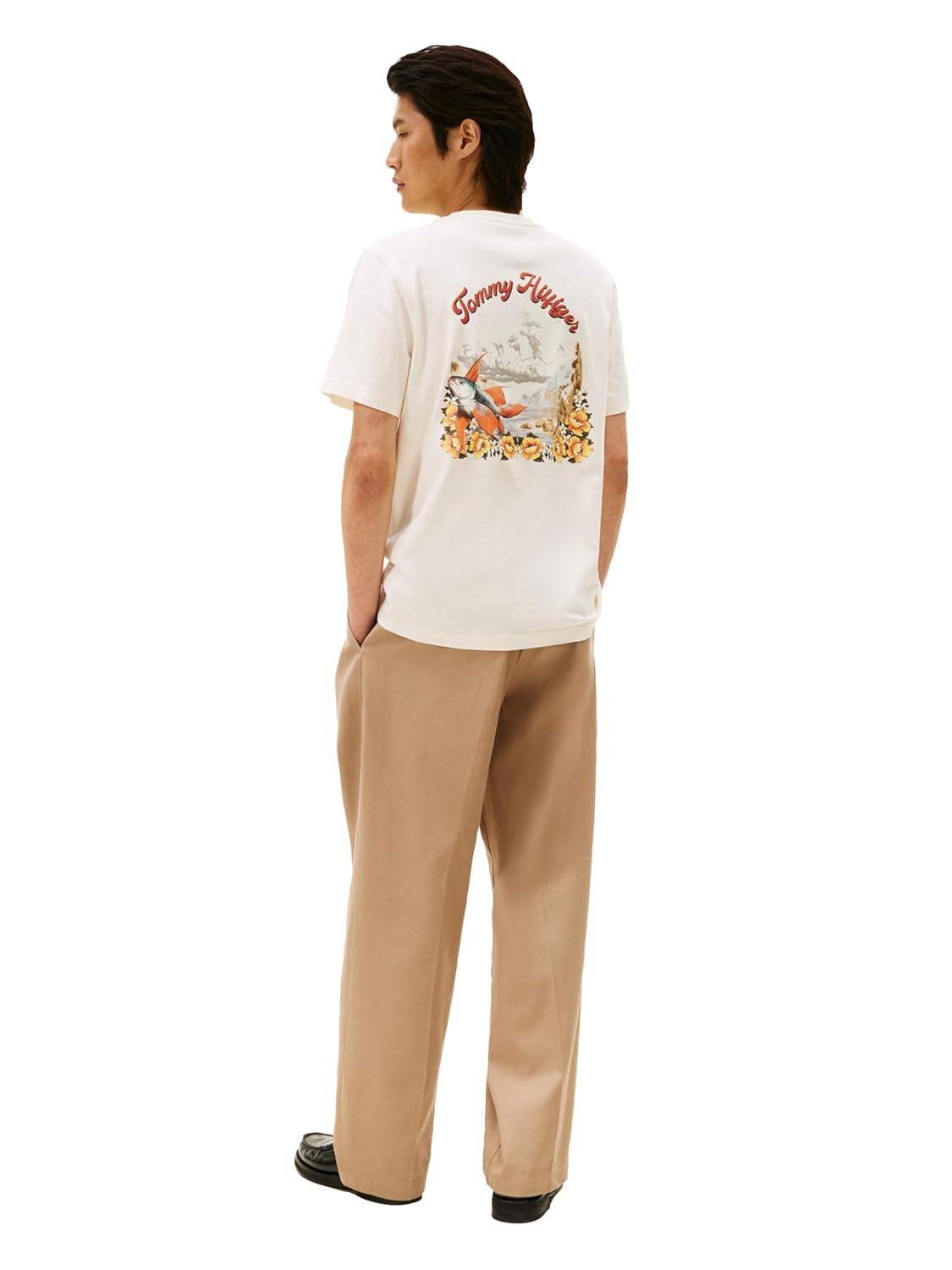 imageTommy Hilfiger Mens Short Sleeve Cotton Graphic TShirts with Printed Arched Back GraphicIvory Petal
