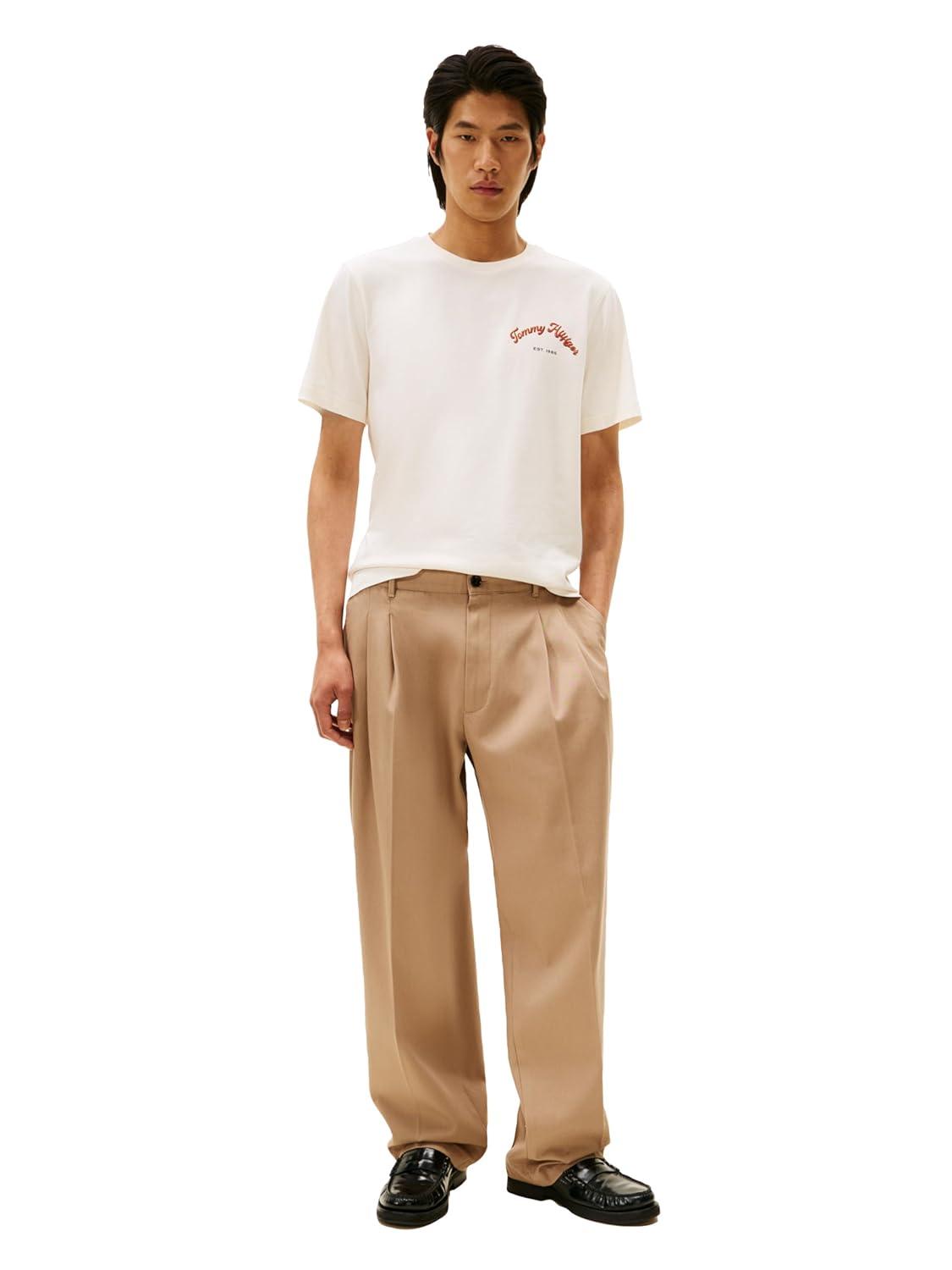 imageTommy Hilfiger Mens Short Sleeve Cotton Graphic TShirts with Printed Arched Back GraphicIvory Petal