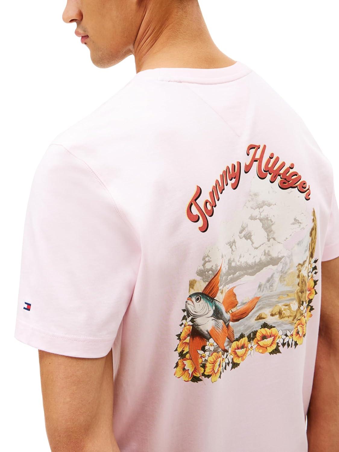 imageTommy Hilfiger Mens Short Sleeve Cotton Graphic TShirts with Printed Arched Back GraphicLight Pink