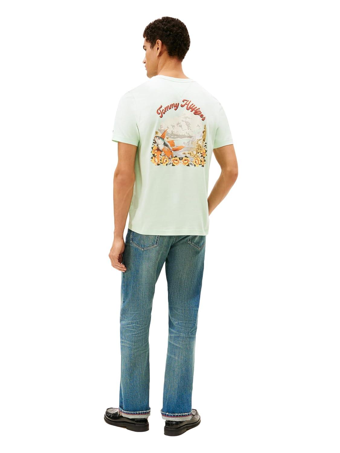 imageTommy Hilfiger Mens Short Sleeve Cotton Graphic TShirts with Printed Arched Back GraphicOpal Green